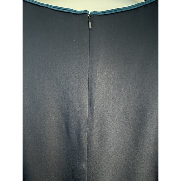 TORY BURCH Germaine Navy Teal Geometric Lace Trim Silk Blouse Top Size 12 - Picture 6 of 7
